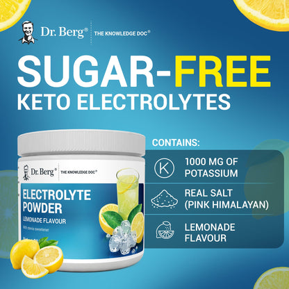 Dr. Berg Zero Sugar Hydration Keto Electrolyte Powder - Enhanced w/ 1000 mg of Potassium & Real Pink Himalayan Salt (NOT Table Salt) - Lemonade Flavor Hydration Drink Supplement - 50 Servings