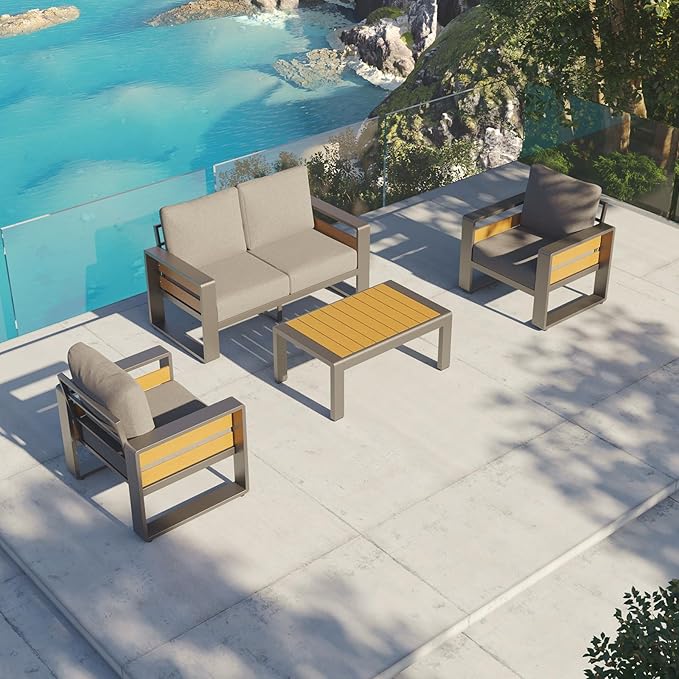 Aoxun Aluminum Outdoor Patio Furniture Set, 2 Seats Metal Sectional Patio