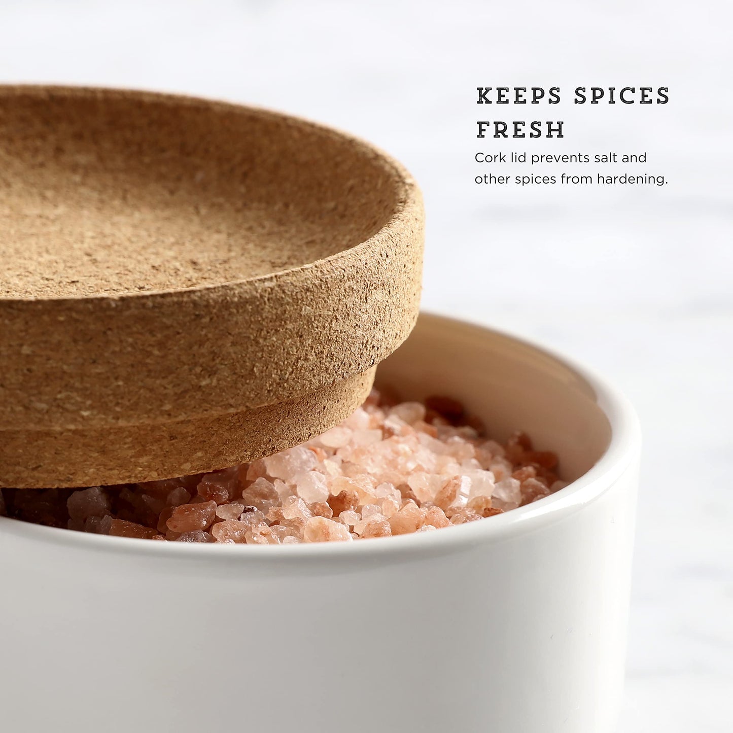 Kamenstein Ceramic and Cork Salt Pig with Easy Lift Lid for Easy Access, White