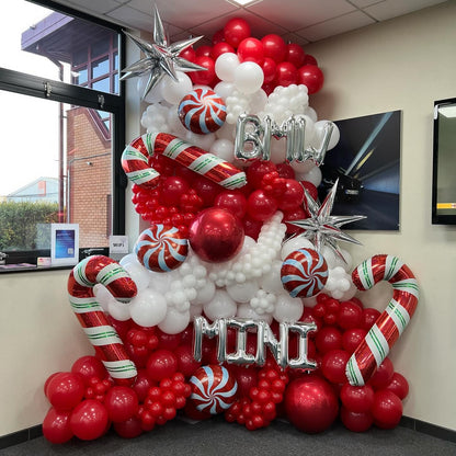 ADOINBY Christmas Balloon Arch Kit, 148Pcs Red, White, Green, Candy Cane, Gift Box, Red Candy, Red Star Party Balloon Garland Kit for Xmas Christmas New Year Birthday Party Decorations Supplies