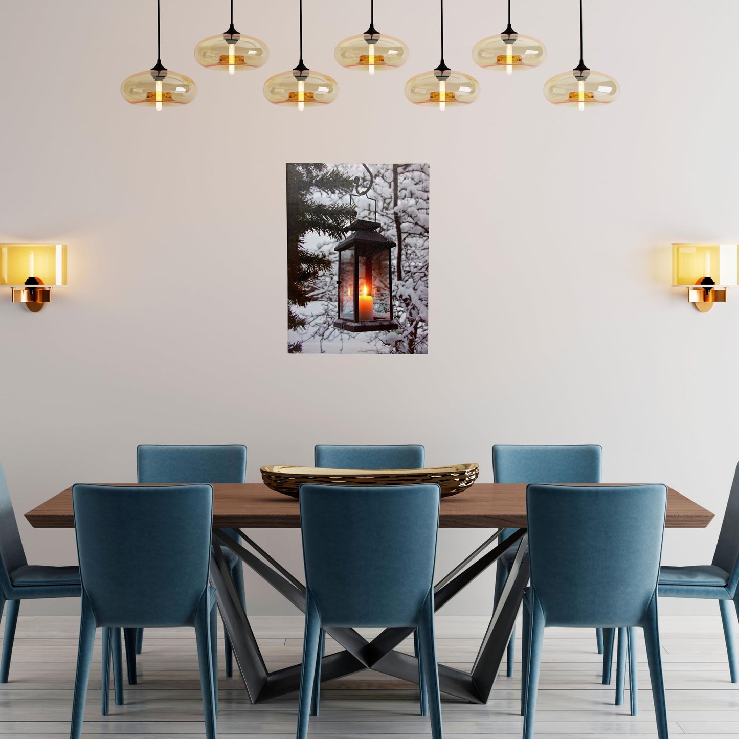 BANBERRY DESIGNS LED Wall Art - Winter Lantern Lighted Canvas - Light Up Snowy Scene With a Glowing Black Lantern - Light Up Canvas Print - Christmas Wall Art - Measures 11.75" x 15.75"