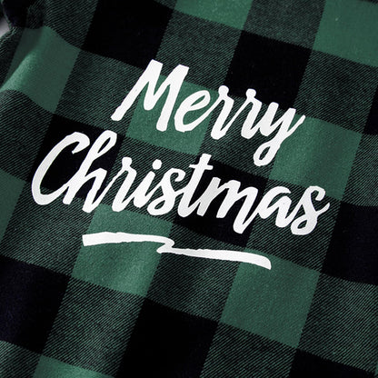 AGQT Infant Baby Boys Christmas Outfit Long Sleeve Onesie One Piece Romper Bodysuit 1st Xmas Clothes Green and Black Plaid Size 3-6 Months