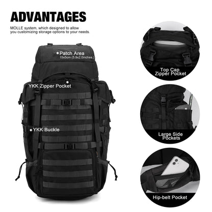 Mardingtop 70L Internal Frame Backpack with Molle Tactical Admin Pouch Utility EDC Tool Pouch