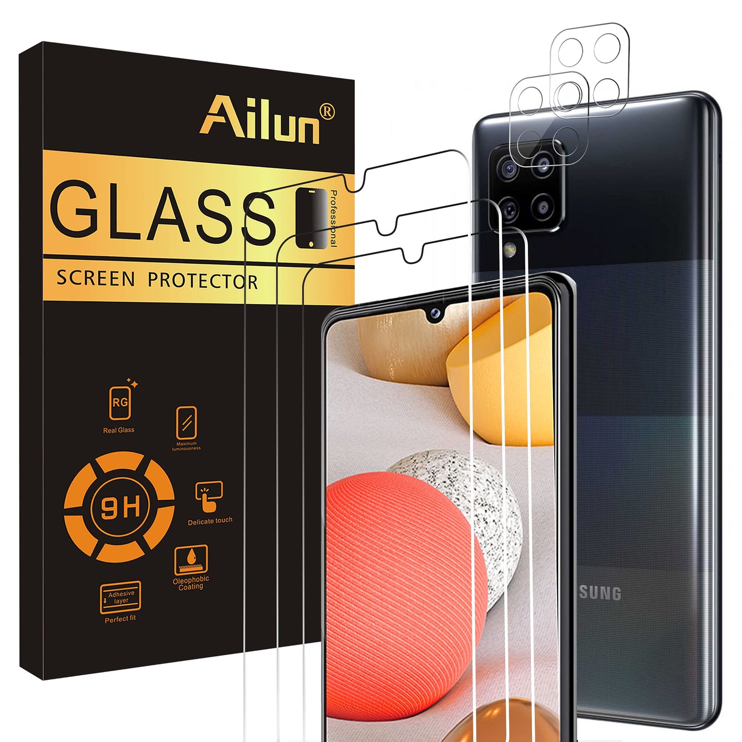 Ailun Screen Protector for Galaxy S22+/S22 Plus 5G 6.6 Inch Display 3Pack + 3Pack Camera Lens Tempered Glass Fingerprint Unlock 0.25mm Clear Anti-Scratch Case Friendly [Not For S22 Ultra]