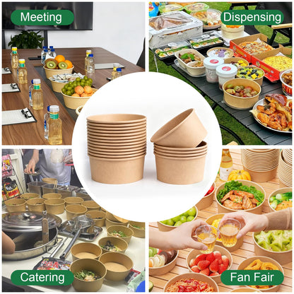 ganfaner 47oz Disposable Meal Prep Food Container w/Lids, 200 Sets Deli Bowl Paper Box To Go, Sturdy Bulk Pack for Event Restaurant Food Serving Salad Soup Pho Acai Picnic