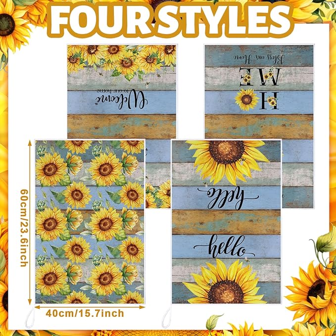 Bencailor 4 Pcs Sunflower Kitchen Towels Farmhouse Wood Grain Hand Dish Towels