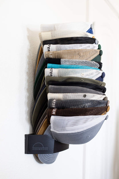 The ORIGINAL DomeDock! American, patented, Wall Mount Rack 20 Ball Cap Storage. Compact Hat Organization System. Made and Shipped in USA. (Single, White)