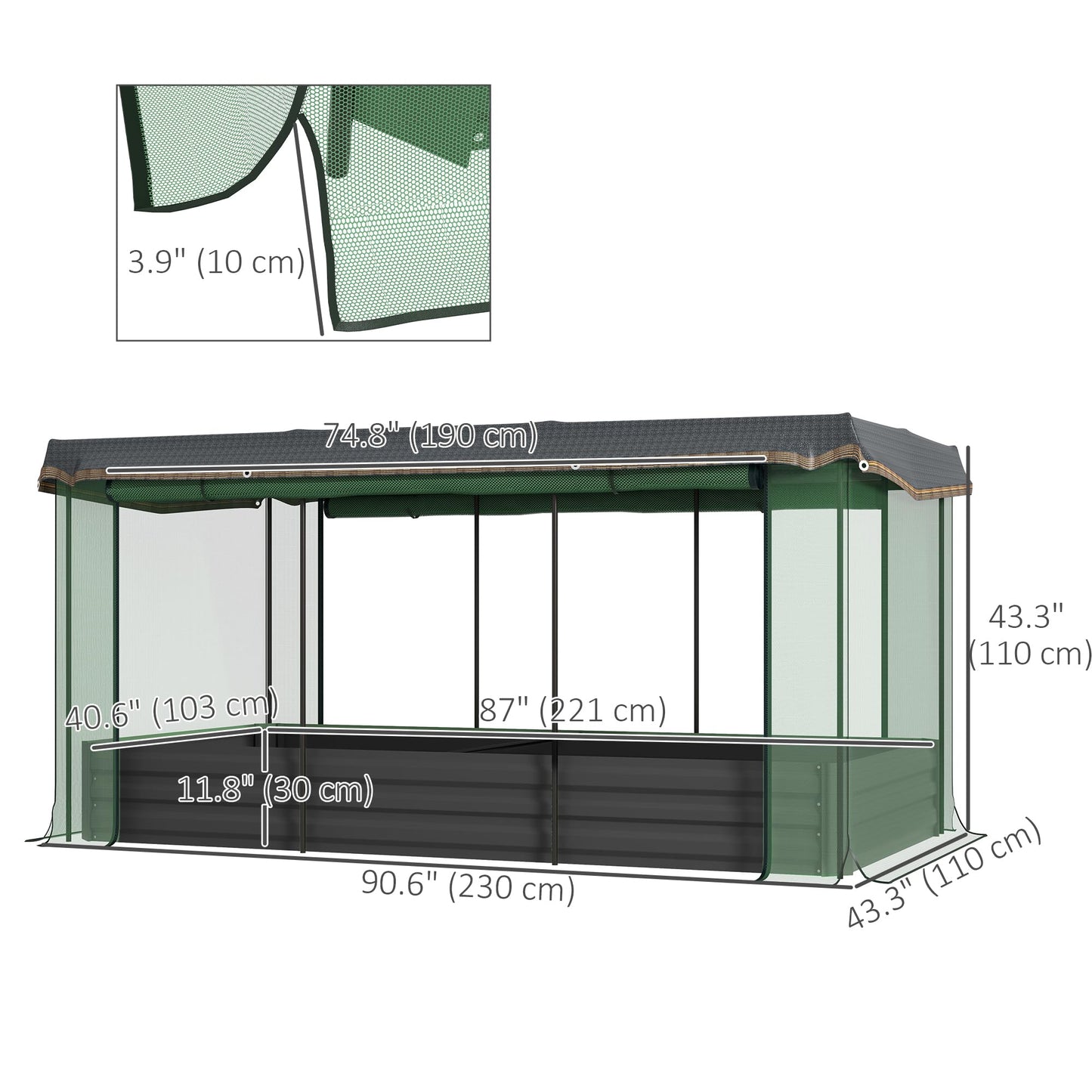 Outsunny 7.3 x 3.4 x 1 ft Galvanized Raised Garden Bed with Crop Cage Plant Protection Net and Shade Cloth Roof, Metal Planter Box with Cover for Vegetables, Flowers, Herbs, Dark Gray