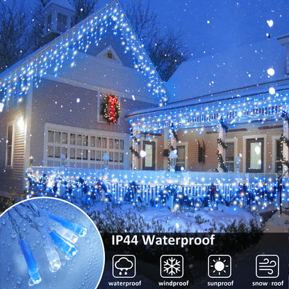 Icicle Lights for Outside - 33FT 400 LED Icicle Christmas Lights Outdoor with 75 Drops 8 Modes Timers, Waterproof Connectable Hanging Lights for Indoor Roof Yard Xmas Decorations, Blue and White