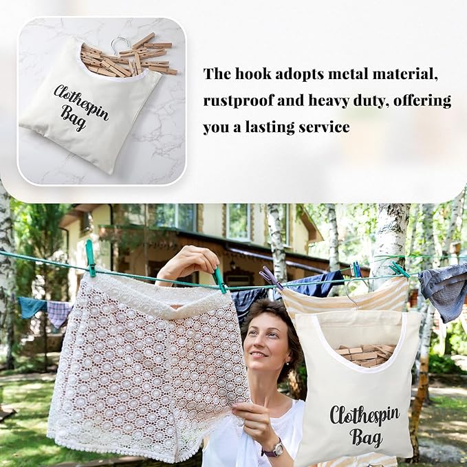 2 Pcs Canvas Clothespin Bag laundry Hanging Storage Organizer Clothes Pin
