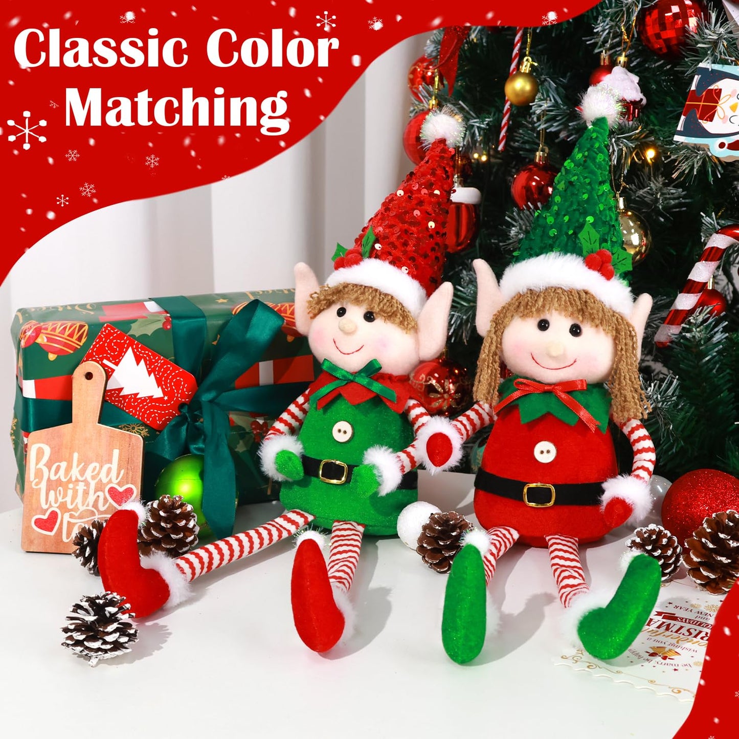 BINSUNS 2 Pack Christmas Gnomes Decoration - Handmade Xmas Swedish Tomte Plush Scandinavian Ornaments Figurine Gnomes Gifts Window Home & Holiday Decor(Sequin Gnomes)