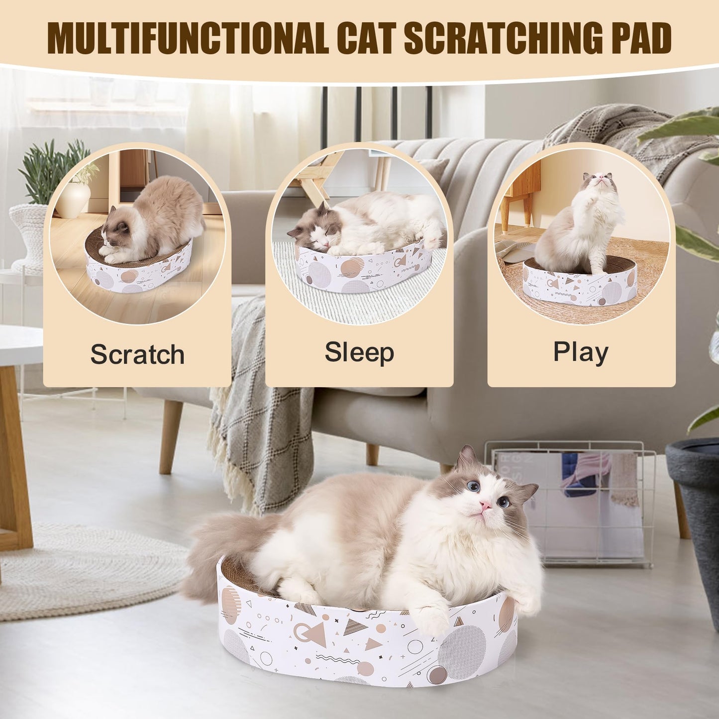 Oval Sturdy Cat Scratching Cardboard Pad Breathable Cat Scratch Pad, Cat Scratching Cardboard for Indoor Cats, Furniture Protecter