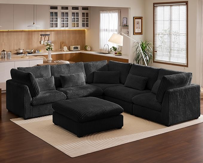 115" Oversized Corduroy Couch Modular Sectional Sofa, Washable Cloud Couch