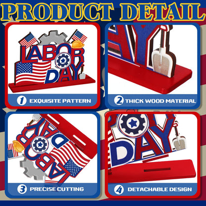 6 Pcs Labor Day Decoration Wooden Party Table Centerpieces Supplies Patriotic Theme Table Decorations for American Labor Day Party