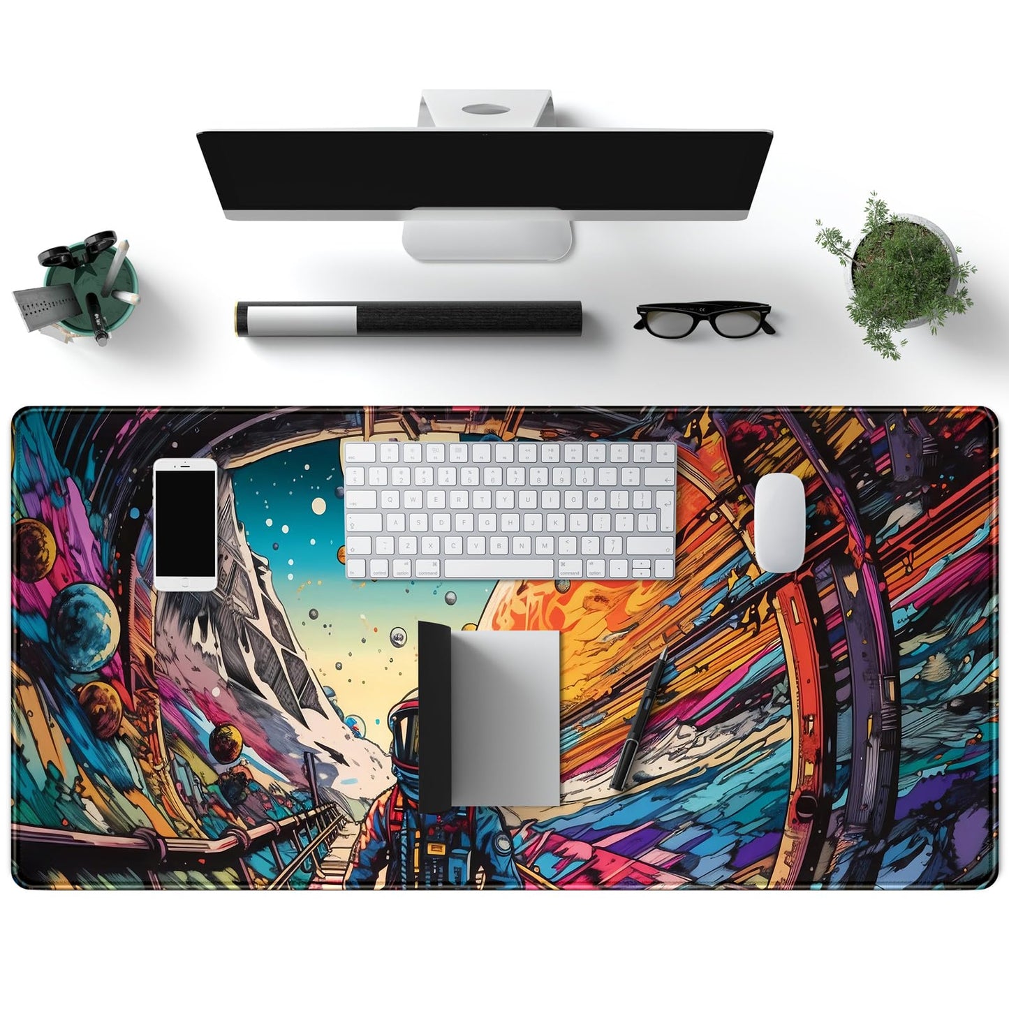 Strange Planet Mouse Pad Desk Mat Space Scene Large Gaming Mouse Pad Anime Desk Pad Mousepad XXL Extended Keyboard Mat Futuristic Spaceship Cosmic Adventure Mouse Mat 31.5''X15.7''