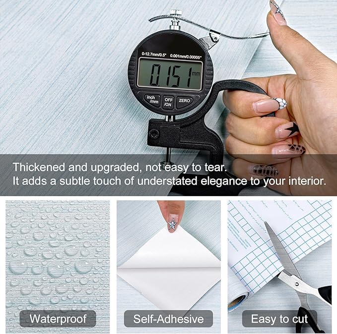 Light Blue Textured Grasscloth Peel and Stick Wallpaper, Waterproof Removable