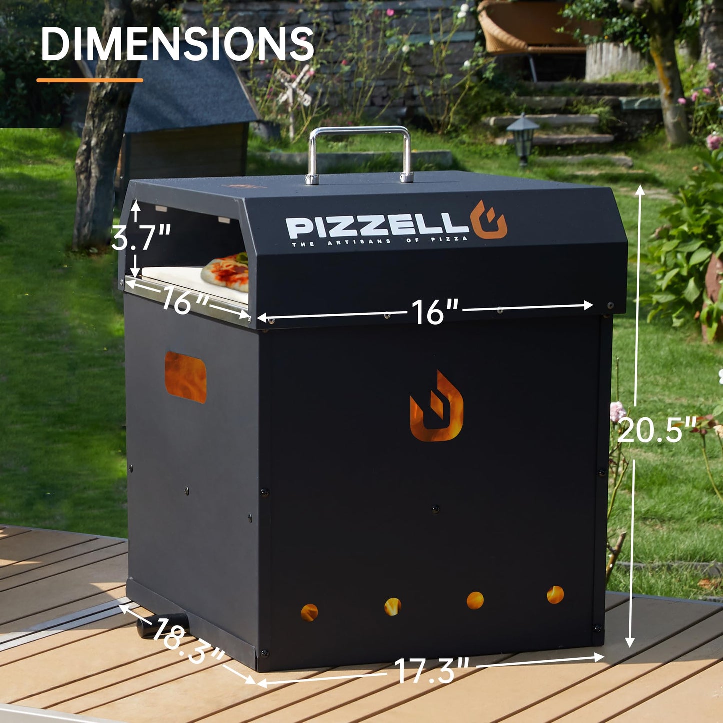 PIZZELLO Outdoor Pizza Oven Large 4-in-1 Wood Fired Outside Oven 2-Layer Detachable Pizza Maker with Pizza Stone, Pizza Peel, Cover, Cutter, BBQ Grill Grate, Pizzello Gusto 16"