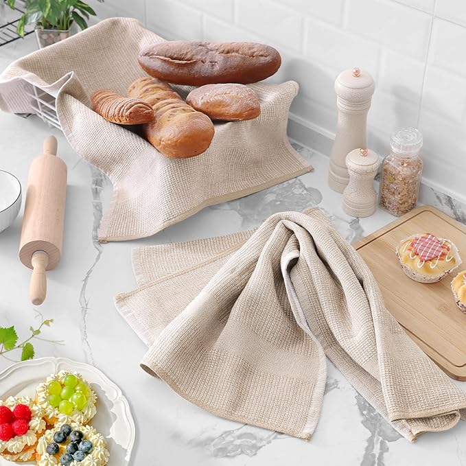 Homaxy Premium Kitchen Towels, Large Cotton Kitchen Hand Towels, Flat and Terry