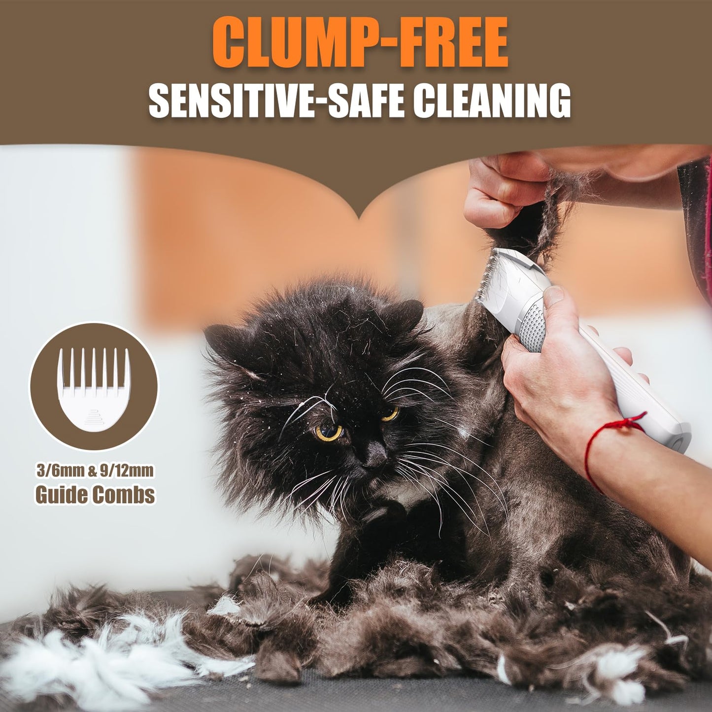 Bautrium Cat Grooming Clippers Kit, Low Noise Cat Shaver for Matted Fur Claw - Paw Trimmer for Dogs with Stainless Steel Scissors Combs & USB-C Charging Cable