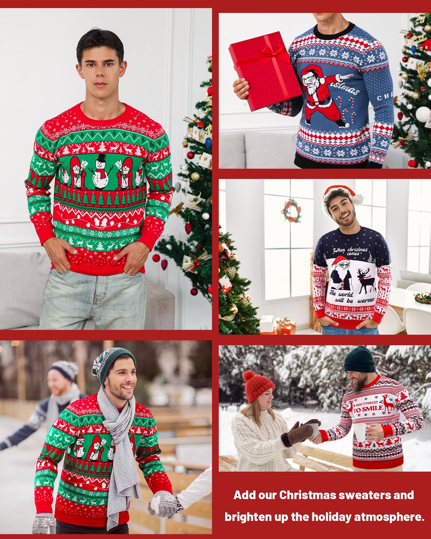 Runhit Ugly Christmas Sweater for Men Women Knitted Long Sleeve Ugly Christmas Sweater Funny Santa Pullover for Holiday M