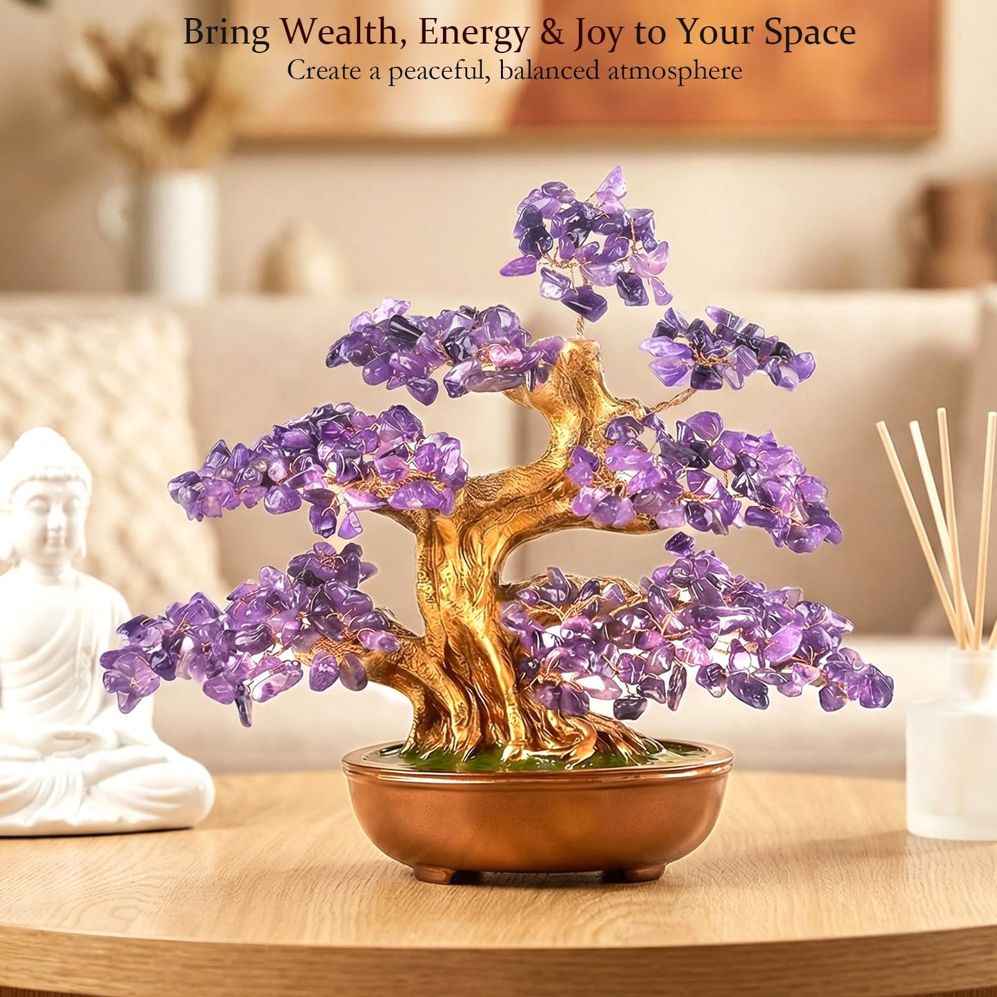 MASGEMES Amethyst Crystal Tree of Life – Handmade Gemstone Bonsai Tree with Natural Stones(360 Large Beads), Chakra Healing for Positive Energy, Home & Office Feng Shui 8"