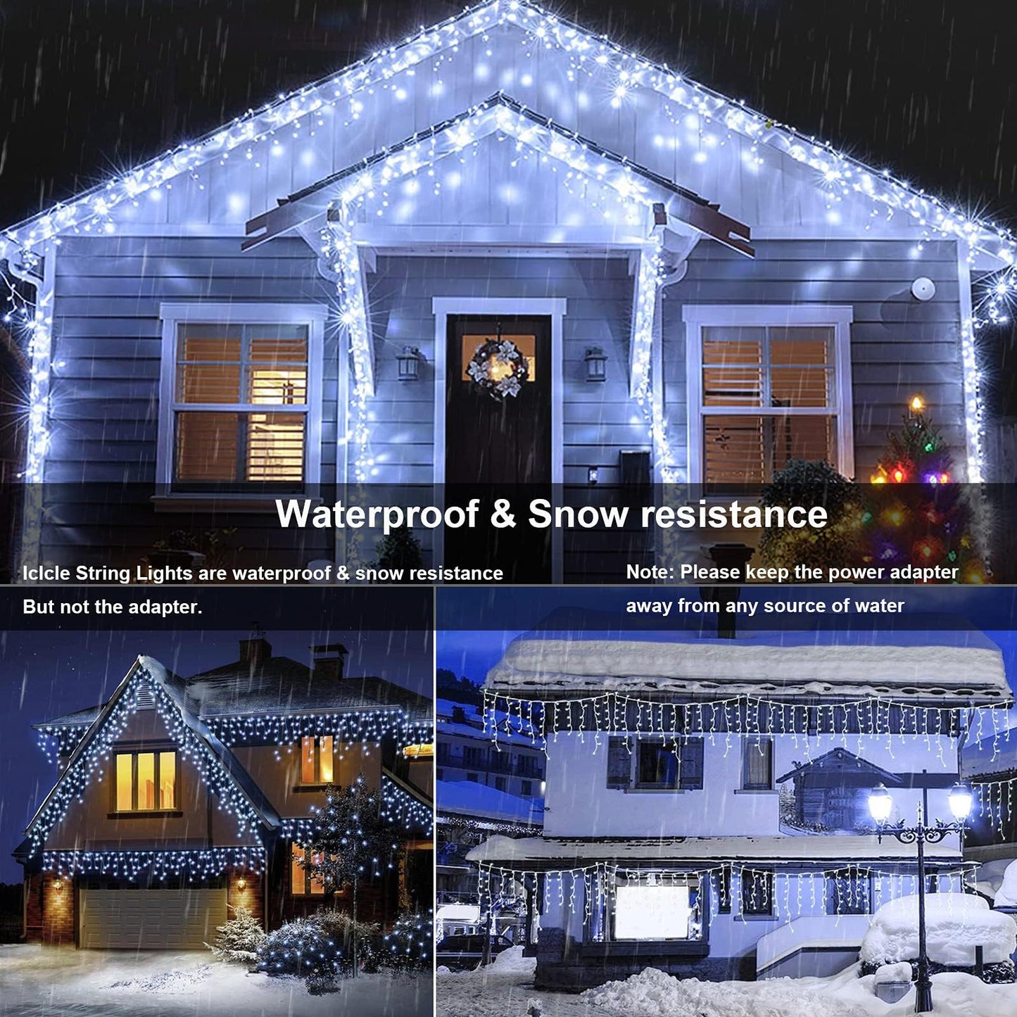 Joomer Christmas Icicle Lights - 32FT Plug in String Lights Waterproof, 8 Modes Timer Connectable Outdoor String Light for Christmas Party, Eaves, Roofs, Xmas Decorations (White)