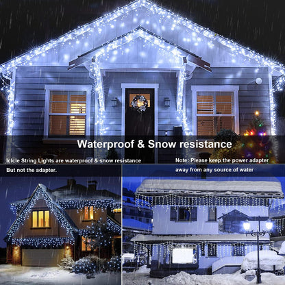 Joomer Christmas Icicle Lights - 32FT Plug in String Lights Waterproof, 8 Modes Timer Connectable Outdoor String Light for Christmas Party, Eaves, Roofs, Xmas Decorations (White)