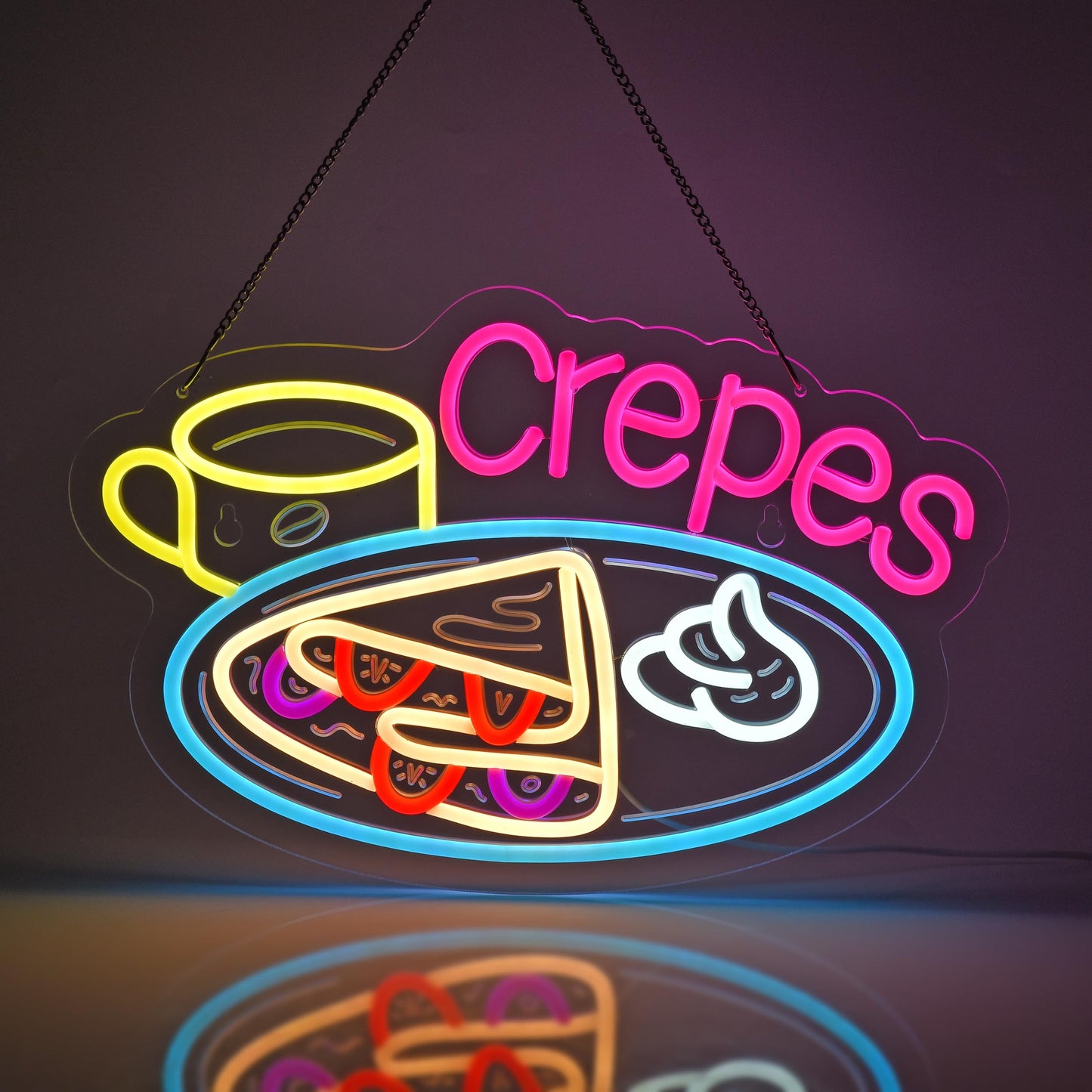 JOMOBUTY Crepes Neon Sign, Neon Lights Hanging Wall Art Decoration for Business Restaurant Shop Store House Bar Cafe Party Home Decor, USB Powered Ultra Bright Dimmable,16.14×10.63inches