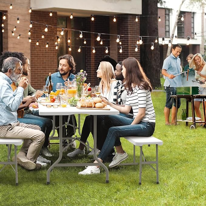 VINGLI Picnic Table Set with 2 Benches, 6 Feet Camping Table Chair Set