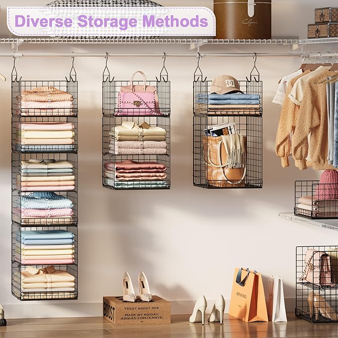 6 Tier Hanging Closet Organizers and Storage Stackable Hanging Closet Shelves