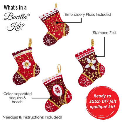 Bucilla Felt Applique 4 Piece Ornament Making Kit, Silent Night, Perfect for DIY Arts and Crafts, 89572E
