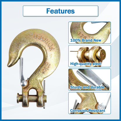 TBAPFS 2 Pack 5/16" Inch Clevis Grab Hooks G70 Steel Chain Slip Hook with Safety Latch 14000 Lbs Capacity Working with Towing and Chain