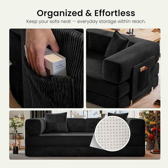 78.8" Convertible Sofa Bed, Corduroy Futon Couch