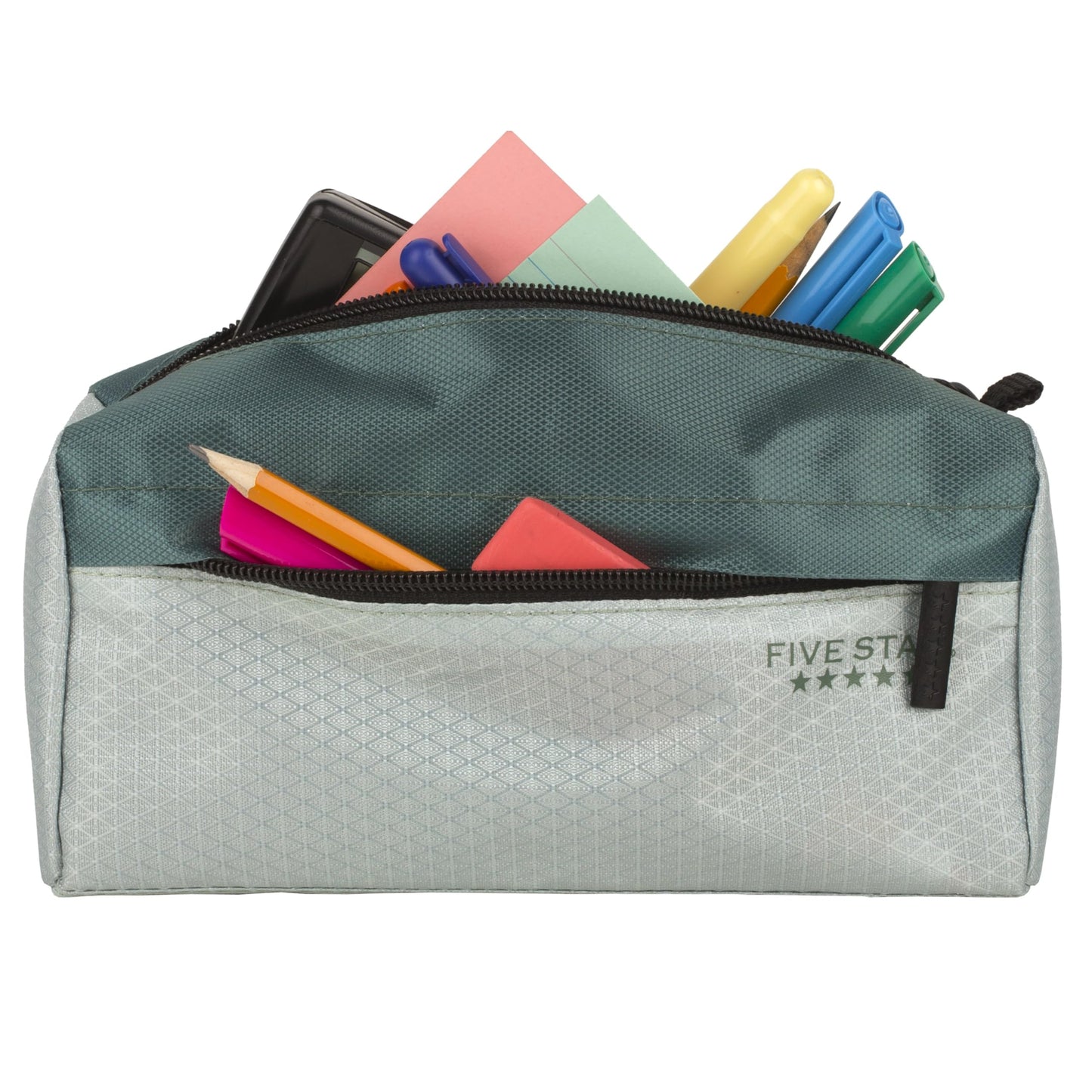 Five Star Pencil Pouch, Pen Case, 9-Pocket Zipper Pouch, Storage Organizer for School Supplies Earbuds Chargers Cables Makeup, Green/Juniper (500214F-ECM)