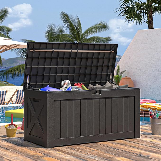 Patiowell 120 Gallon Large Deck Box, Outdoor Lockable Storage Box for Gardening Tools, Waterproof Deck Box for Patio Furniture, Black