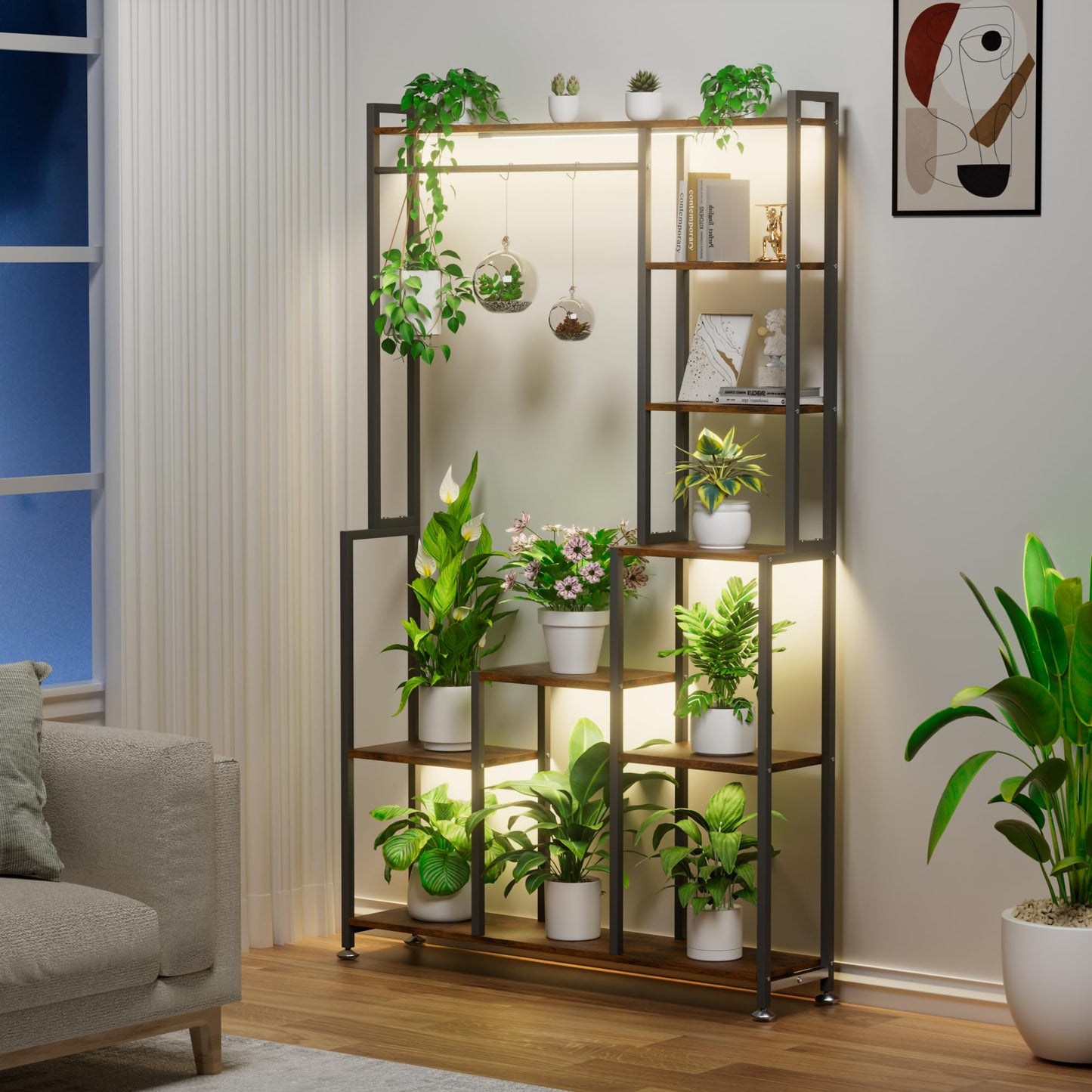 CODACE Plant Stand Indoor with Grow Light - 71 Inches Tall Plant Shelf, 8 Tiered Large Metal Plant Stand, Square Flower Stand Display Rack for Living Room, Balcony, Patio, Garden