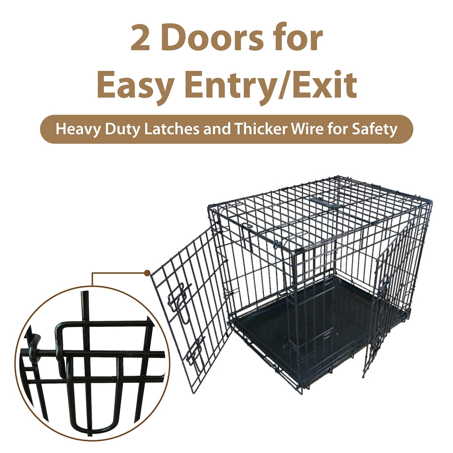 Ellie-Bo Black Standard Medium 30-inch Folding 2-Door Dog Cage/Crate with Metal Tray