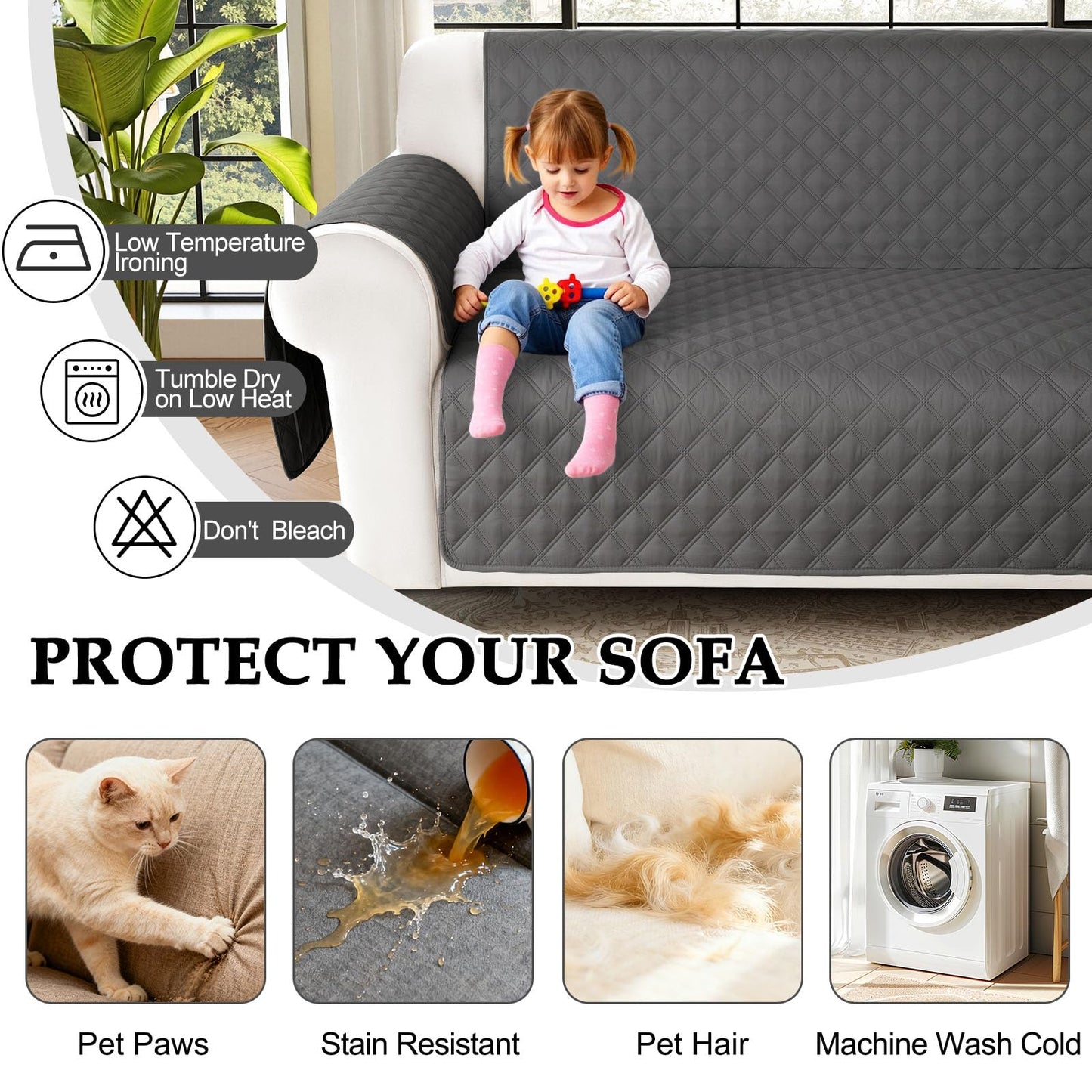 HDCAXKJ Waterproof Sectional Couch Cover L Shaped Sofa Covers Washable Corner Sectional Slipcovers Dog Pet Proof U Shape Furniture Protector with Upgraded Anti Slip Strips (XX-Large, Dark Grey)