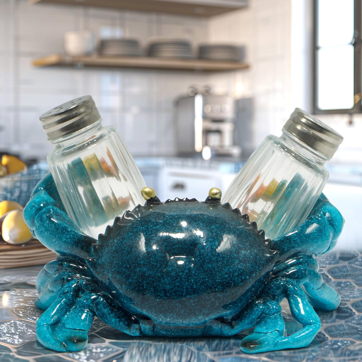 Hodao Sea Crab With Salt and Pepper Shaker Figurines Decoration Crab Set with Holder Figurine for Beach Bar or Tropical Kitchen Decor Table Decor By Home Gifts For Mom (Blue)