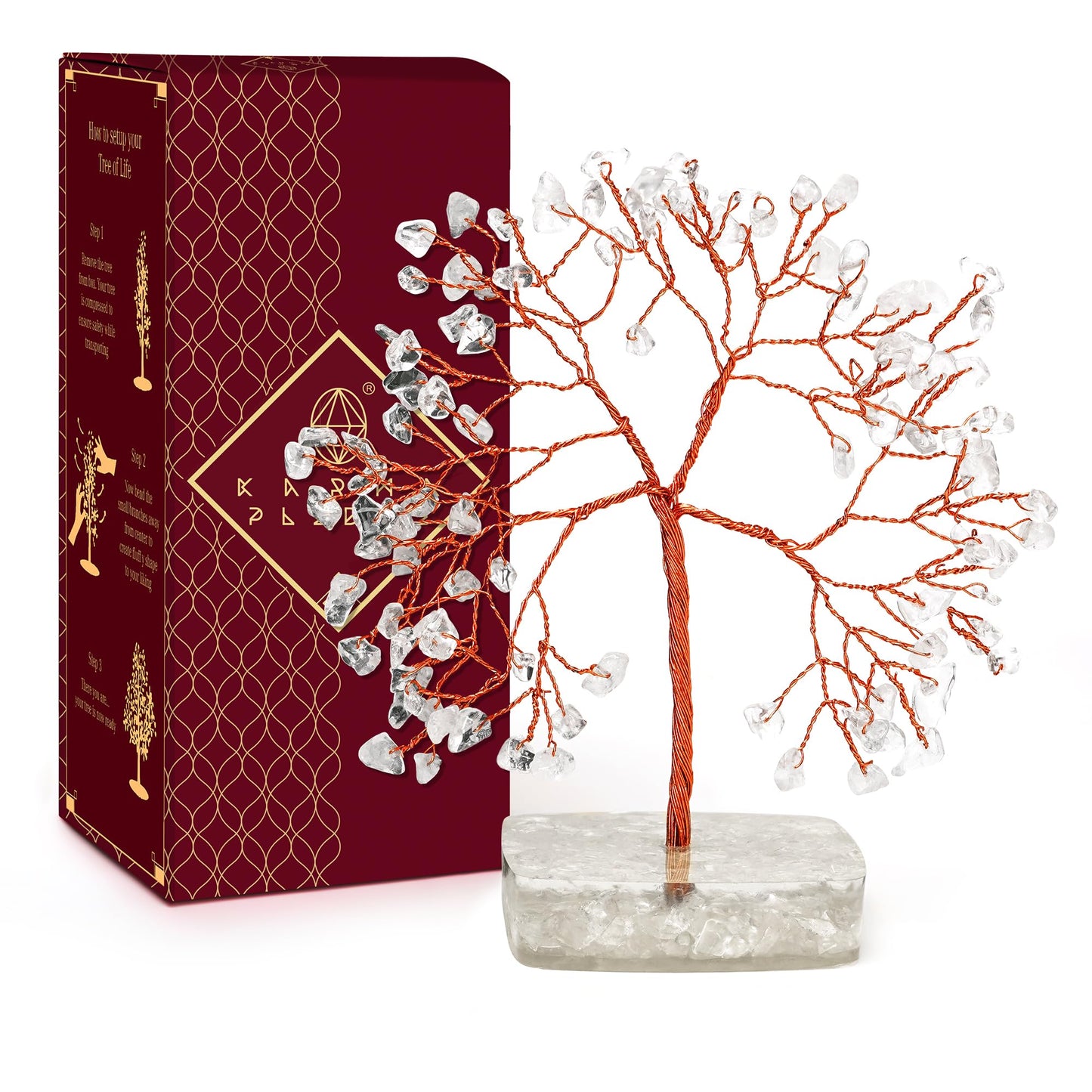 Clear Quartz Crystal Tree of Life Birthday Gifts for Women, Men, Friends, Handmade Chakra Healing Crystals Tree for Home Office Decor, Positivity, Good Luck, Money, Unique Gifts for Her Mom, Dad