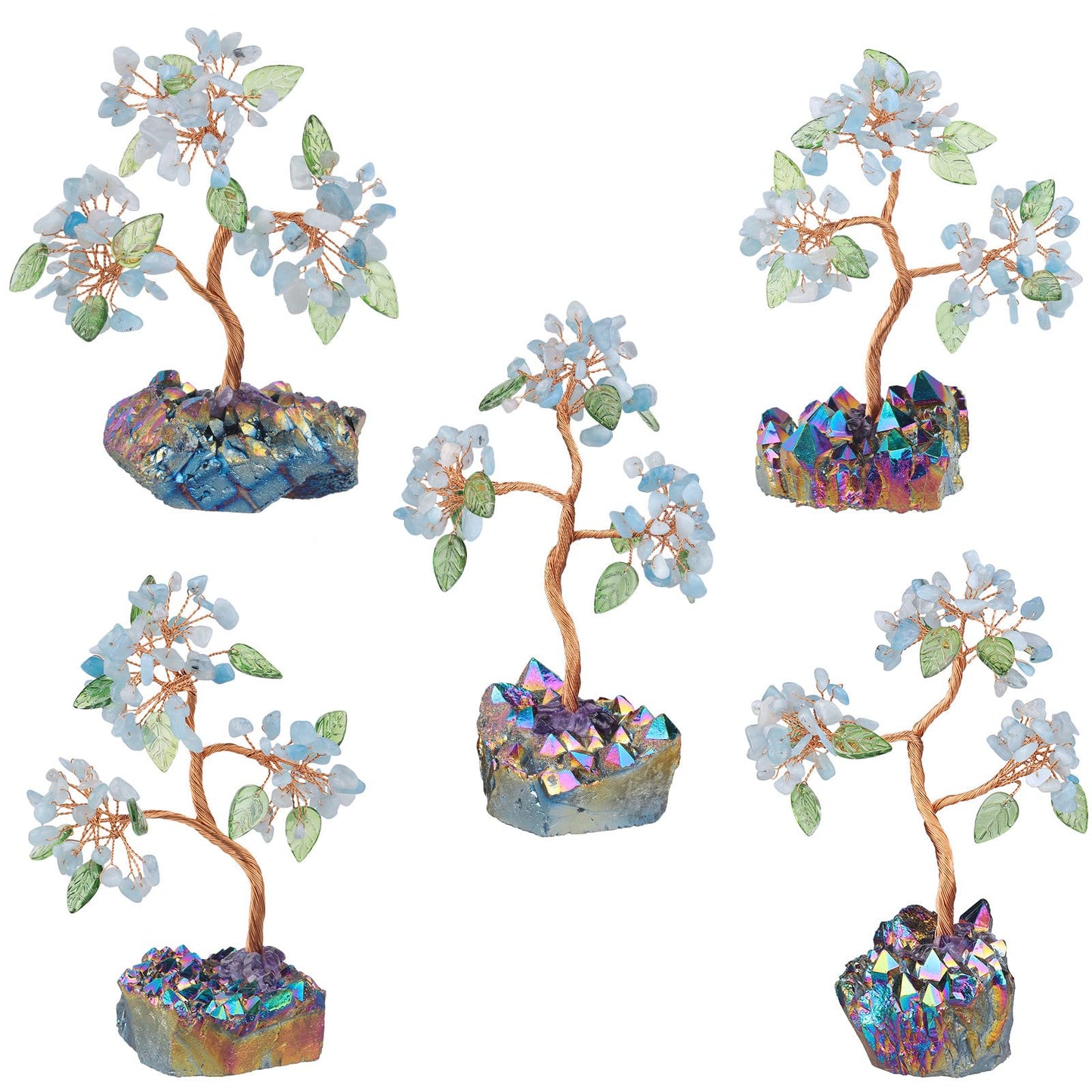 Rockcloud Crystal Money Tree with Titanium Coated Cluster Base, Raw Stone Bonsai Tree for Reiki Healing Office Home Feng Shui Decor, Blue