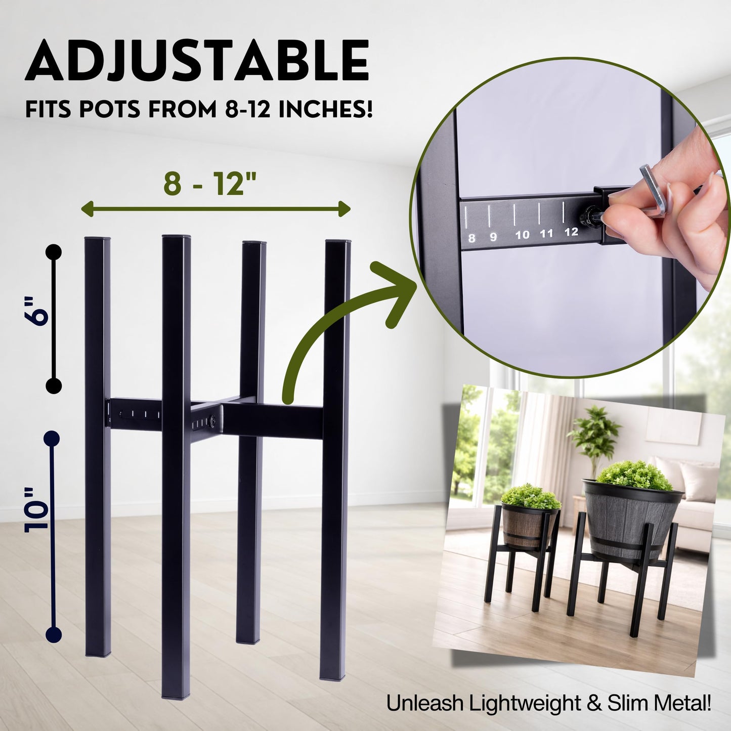 Adjustable 2-Tier Metal Plant Stand Indoor Outdoor- Set of 2 stackable plant shelfs. Heavy Duty Plant stands outdoor rustproof. Flower stand suitable for 8–12 Inch Pots by iSpaces