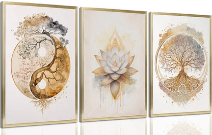 Tree of Life Canvas Wall Art Lotus Zen Painting Picture Wall Decor Abstract Yin Yang Fall Art Poster Print Artwork for Living Room Yoga Room Hotel Bedroom Home Decoration
