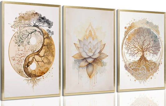 Tree of Life Canvas Wall Art Lotus Zen Painting Picture Wall Decor Abstract Yin Yang Fall Art Poster Print Artwork for Living Room Yoga Room Hotel Bedroom Home Decoration