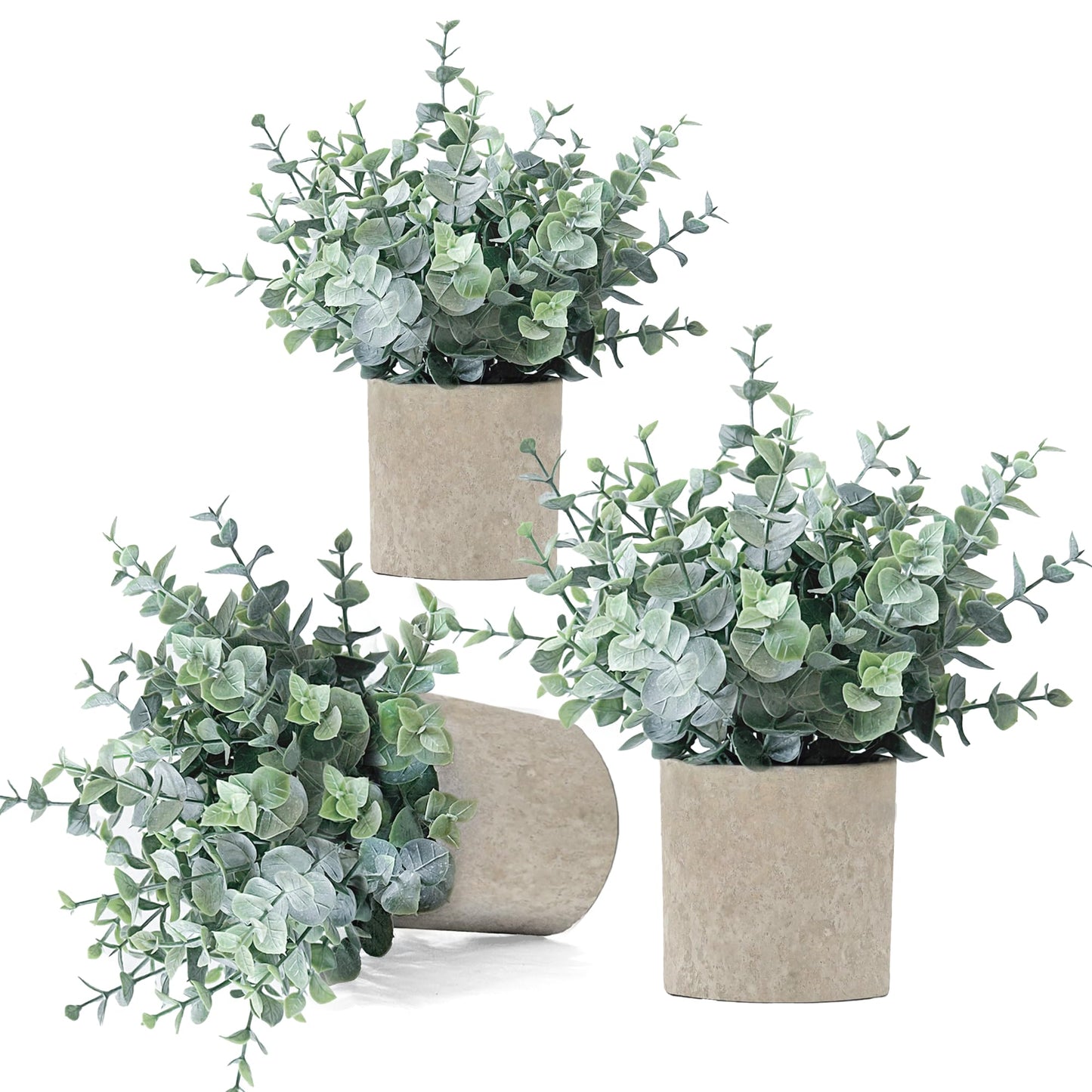 MIXROSE 3 Pack Eucalyptus Fake Plants in Pot, Artificial Plants Indoor Greenery Small Faux Plants for Bathroom Shelf Room Desk Home Office Coffee Table Farmhouse Decor