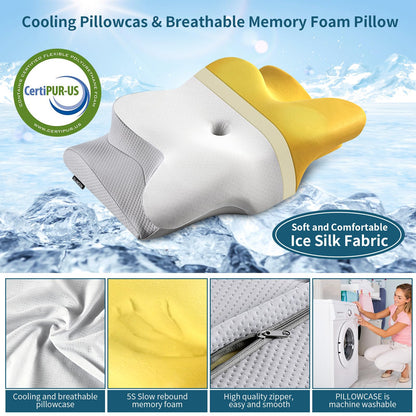 Cervical Neck Pillow - Ergonomic Side Sleeper Pillow for Pain Relief, Cooling Cervical Pillow for Sleeping, Contour Orthopedic Memory Foam Pillows for Back Stomach Sleepers