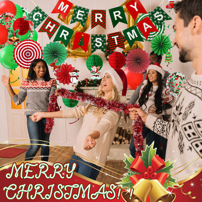 Suncalla 47 Pcs Christmas Parade Golf Cart Decoration Kit with LED Xmas Car Wreath Bow String Candy Canes Merry Christmas Banner Fans Balloons Tinsel Hanging Swirl Garland for Truck Vehicle