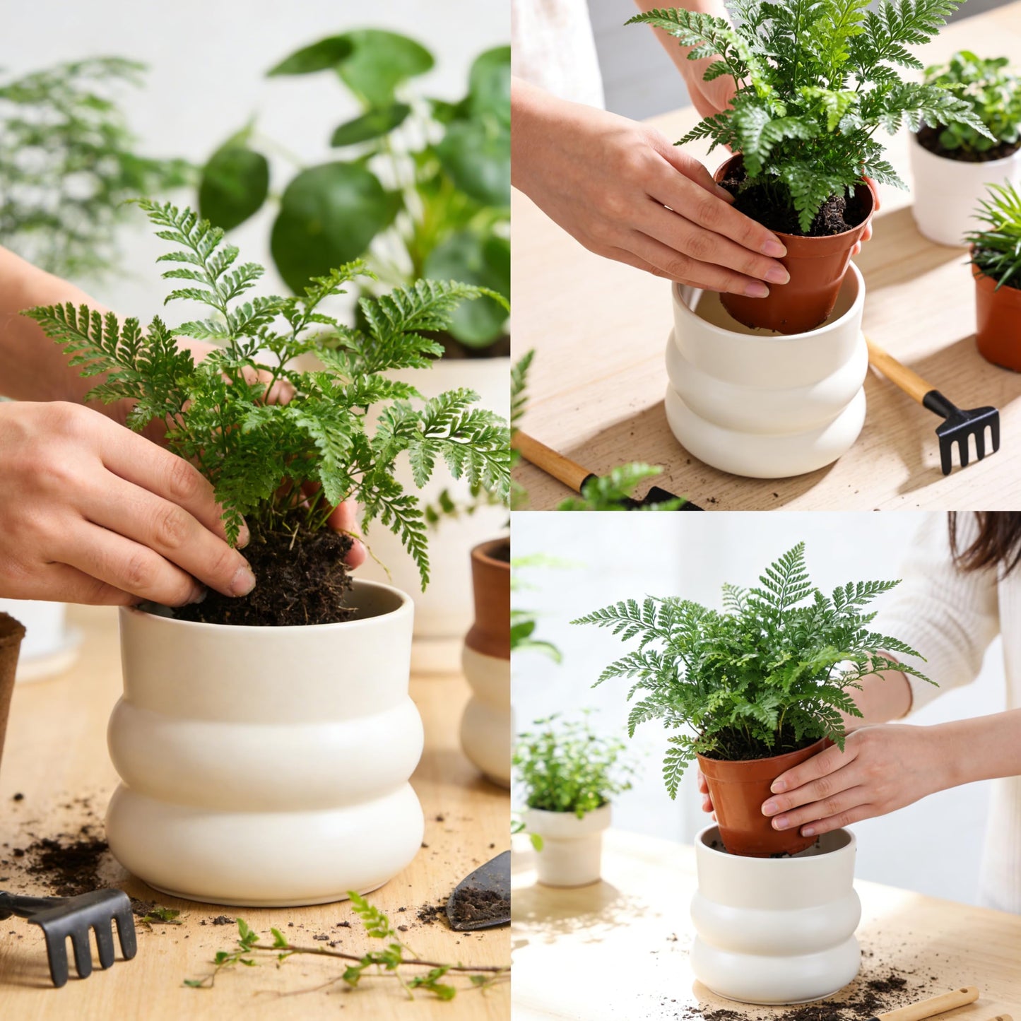 FUYHE 6 Inch Plant Pot,Ceramic Planter Pot with Drainage Hole,Indoor Planters for Herbs Plants,Ceramic Flower Pots for Indoor/Outdoor Plants,Home Office Garden Décor,Cream White