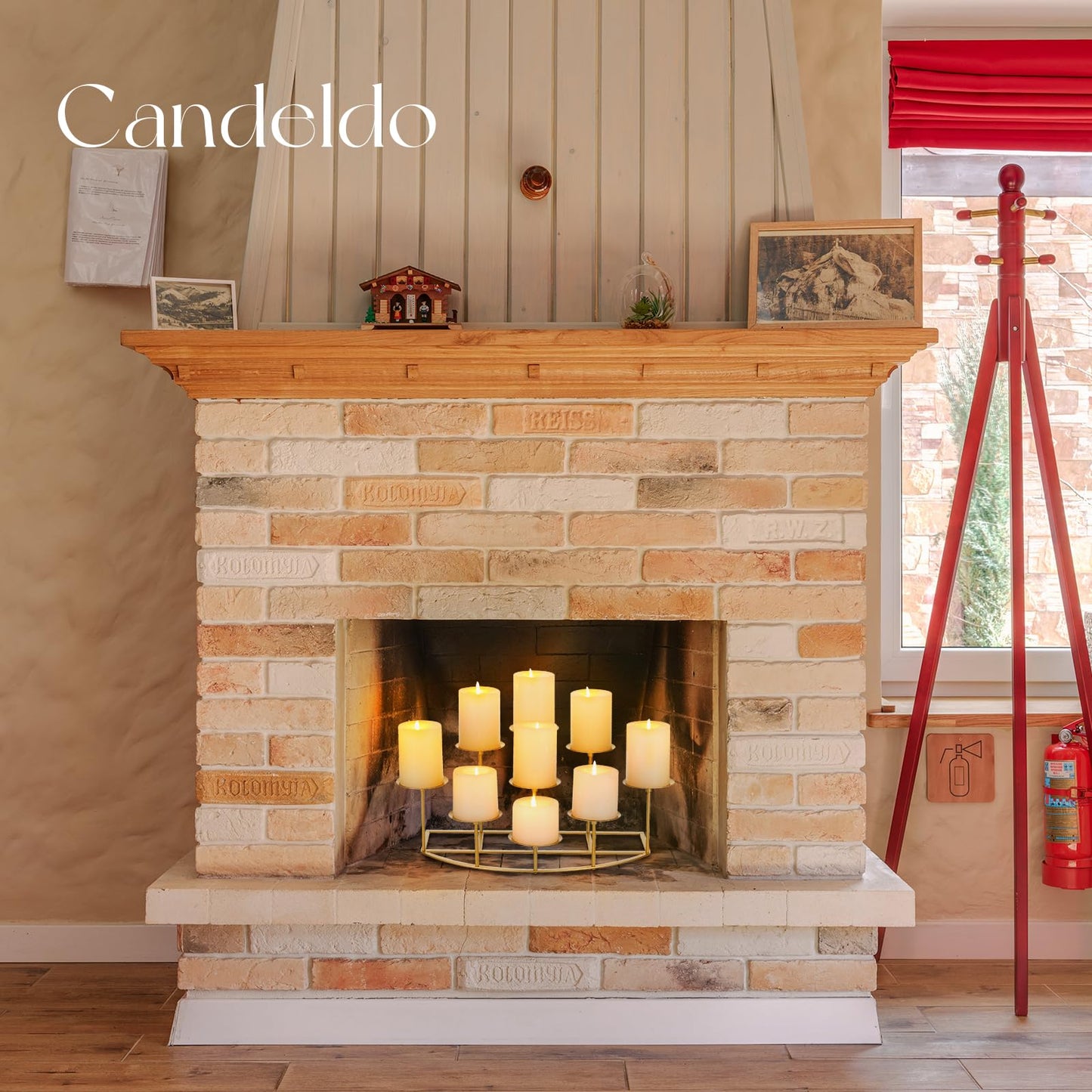 Candeldo Candelabra Fireplace Candle Holder: Gold Metal Pillar Candle Holders for Inside Fireplace Mantle Decor Floor Candelabras Table Centerpiece