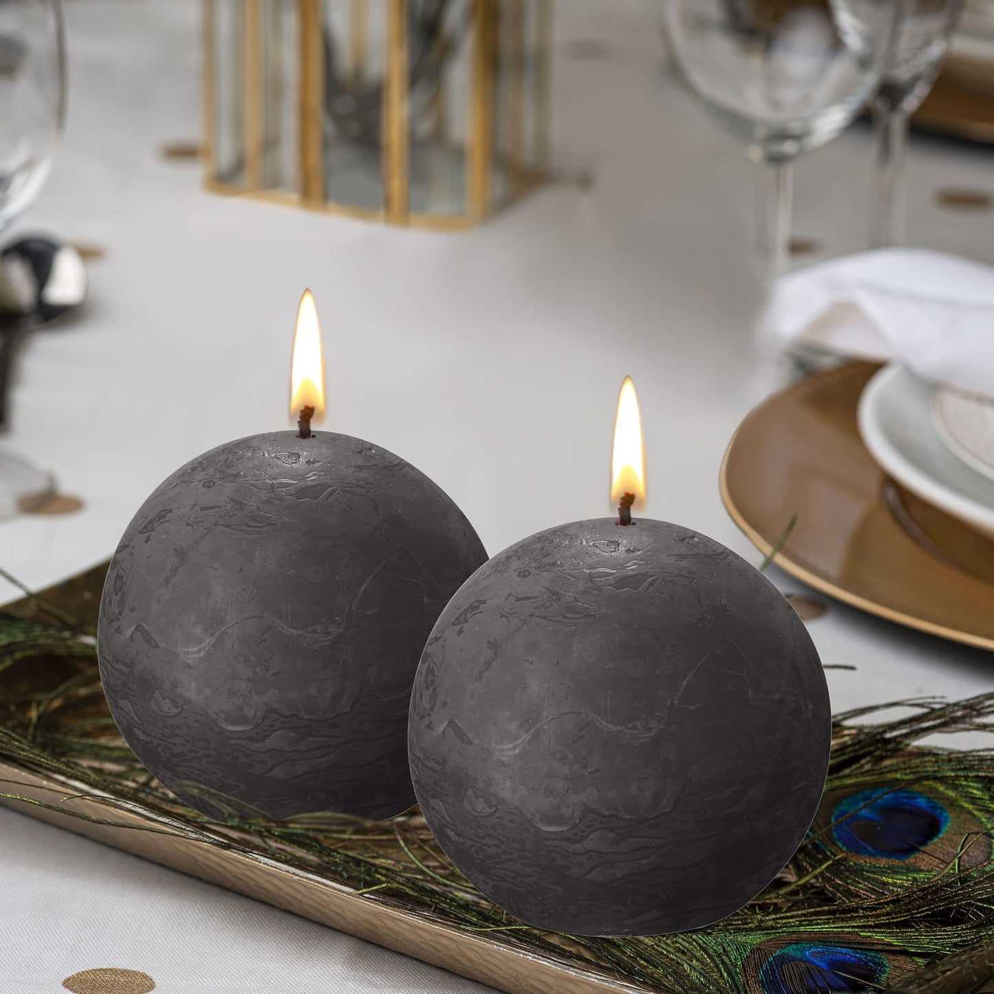 BOLSIUS 3 Pack Stormy Gray Rustic Ball Pillar Candles - 3 Inch - Premium European Quality - Includes Natural Plant-Based Wax - Unscented Dripless Smokeless 25 Hour Party Décor and Wedding Candles